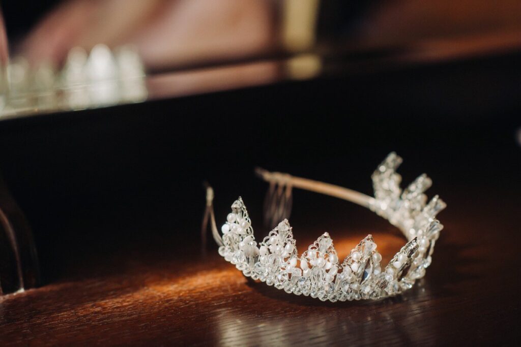 Bride’s tiara on a wooden table