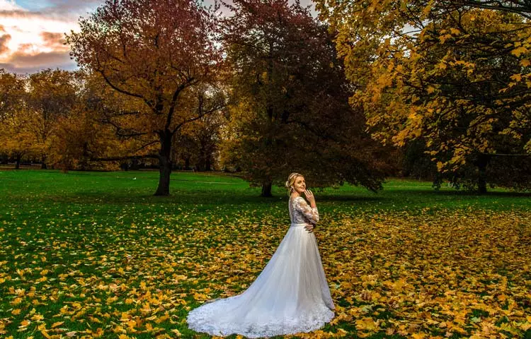 Bride with white dress and happy after wedding hair and makeup session