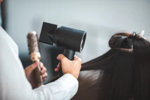 Professional blow-dry after hair colouring treatment