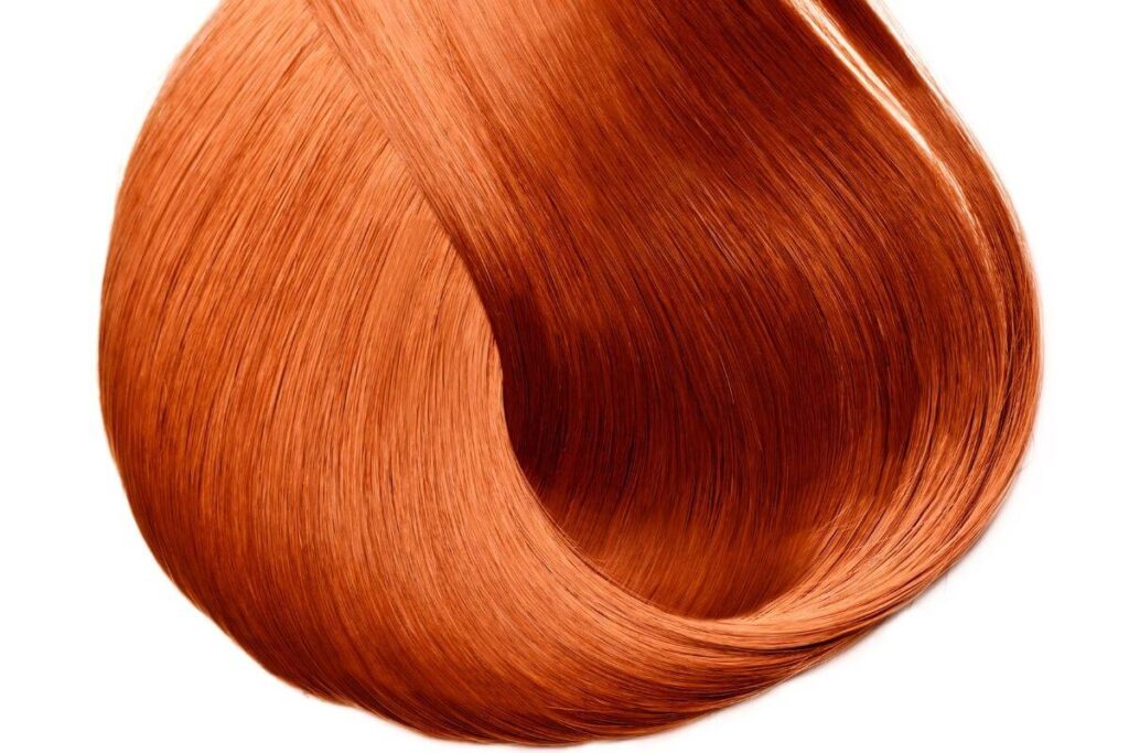 Swatch sample of ginger permanent hair colour