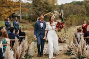 Bride and groom celebrating after the boho chic wedding ceremony