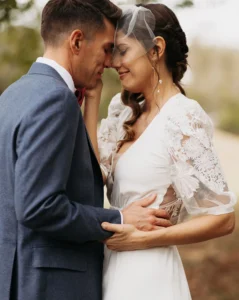 Bride and groom sharing an intimate moment at their destination wedding