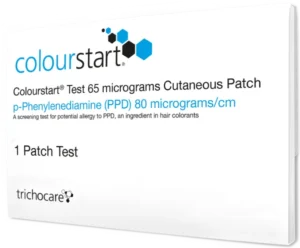 Colourstart Patch Test packaging for PPD allergy screening, essential for safe hair dye application.