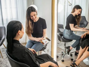 Hair color consultation in a professional salon for healthy hair care