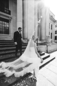 Bride and groom leaving the venue