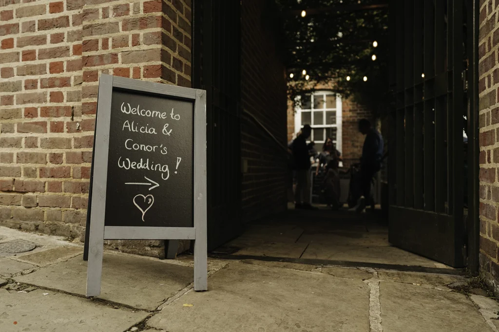 Handwritten welcome sign for an intimate wedding