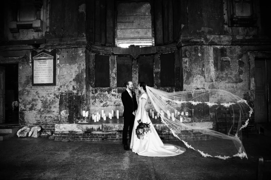 Black and white wedding portrait