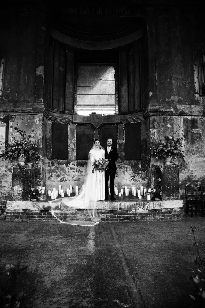 Black and white image of a couple standing