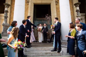 The perfect wedding exit with confetti in the air