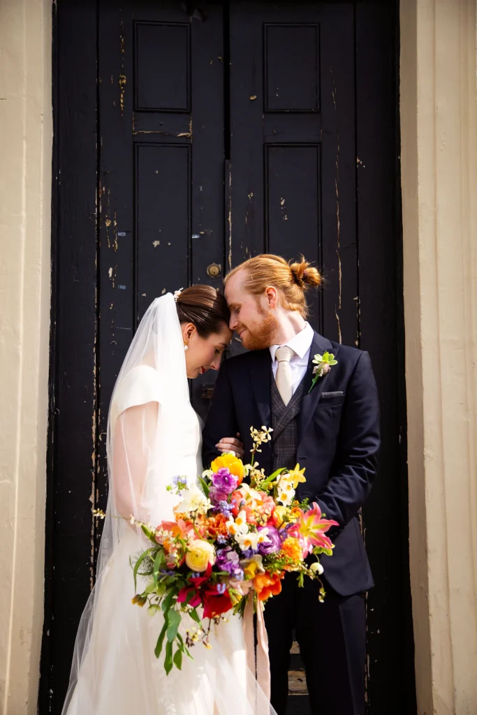 Emotional moment between bride and groom