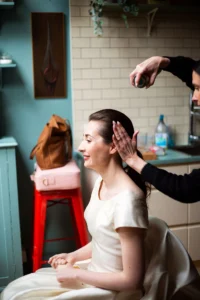 Bride's Hair Being Set for Wedding