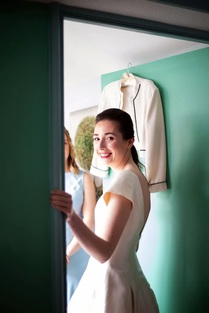 Bride Getting Ready for Wedding with a Joyful Smile