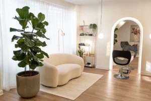 Stylish and serene waiting area at Angel Islington hair salon