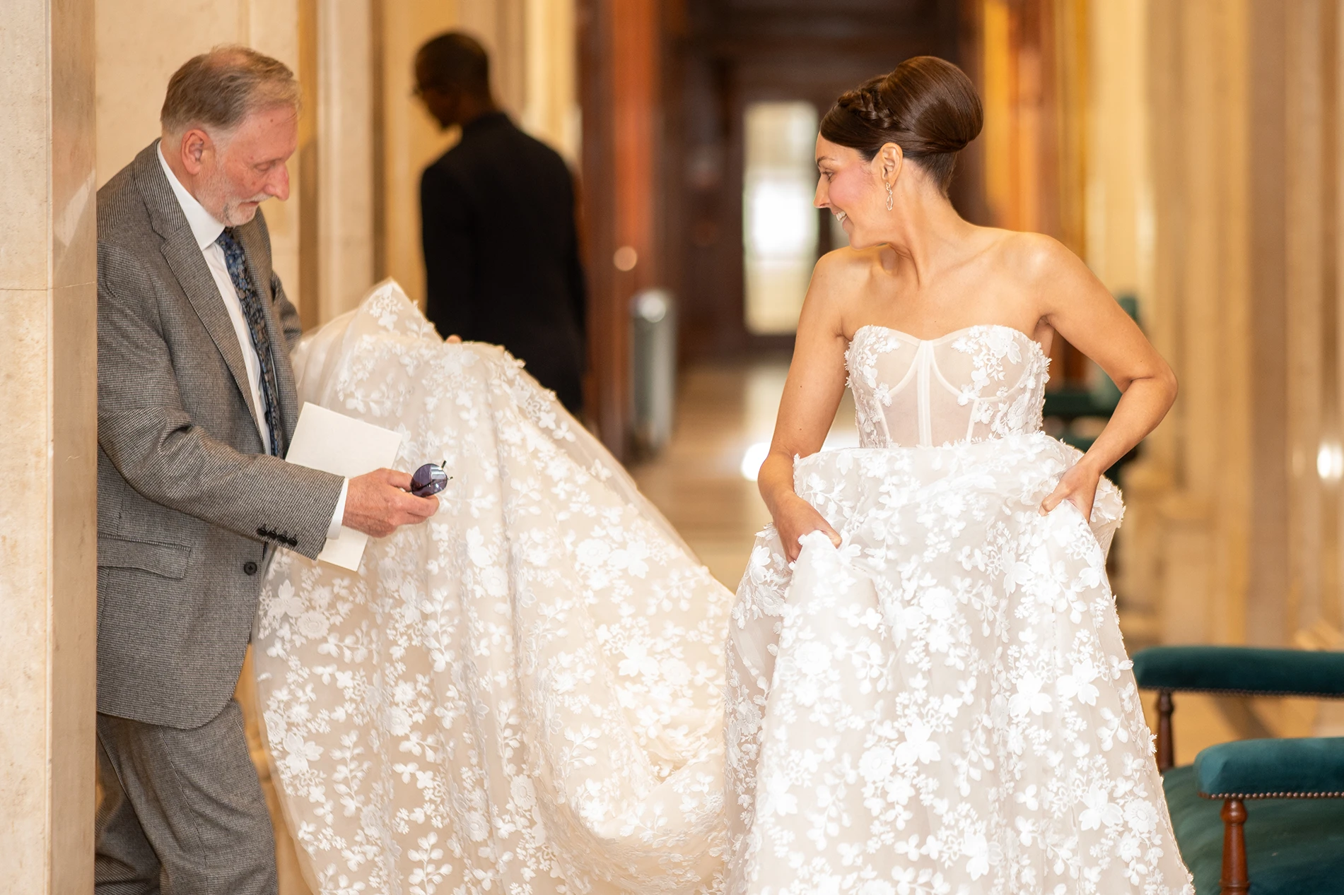 Bride and father sharing a joyful moment